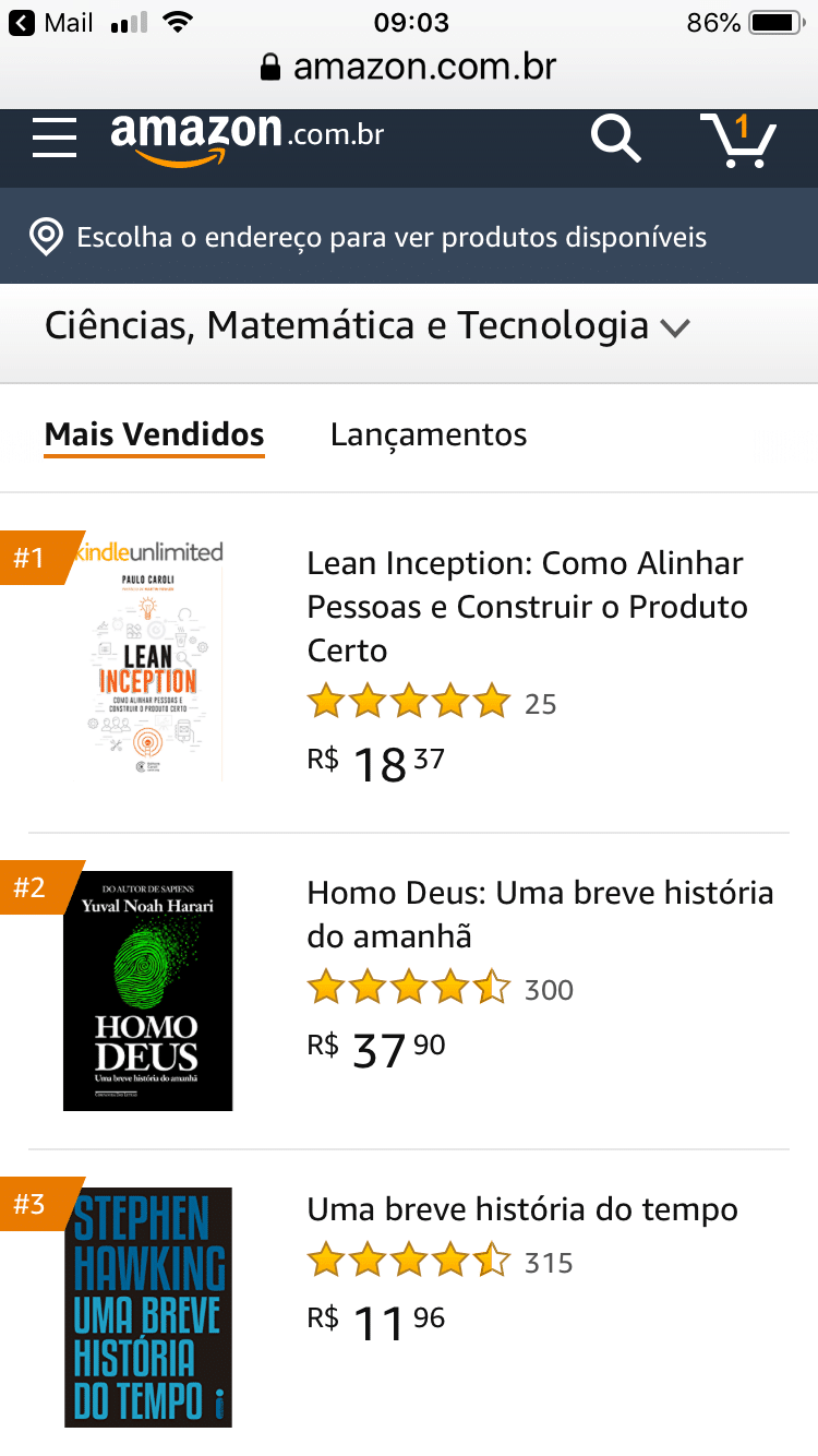 Lean Inception best-seller at Amazon.com.br