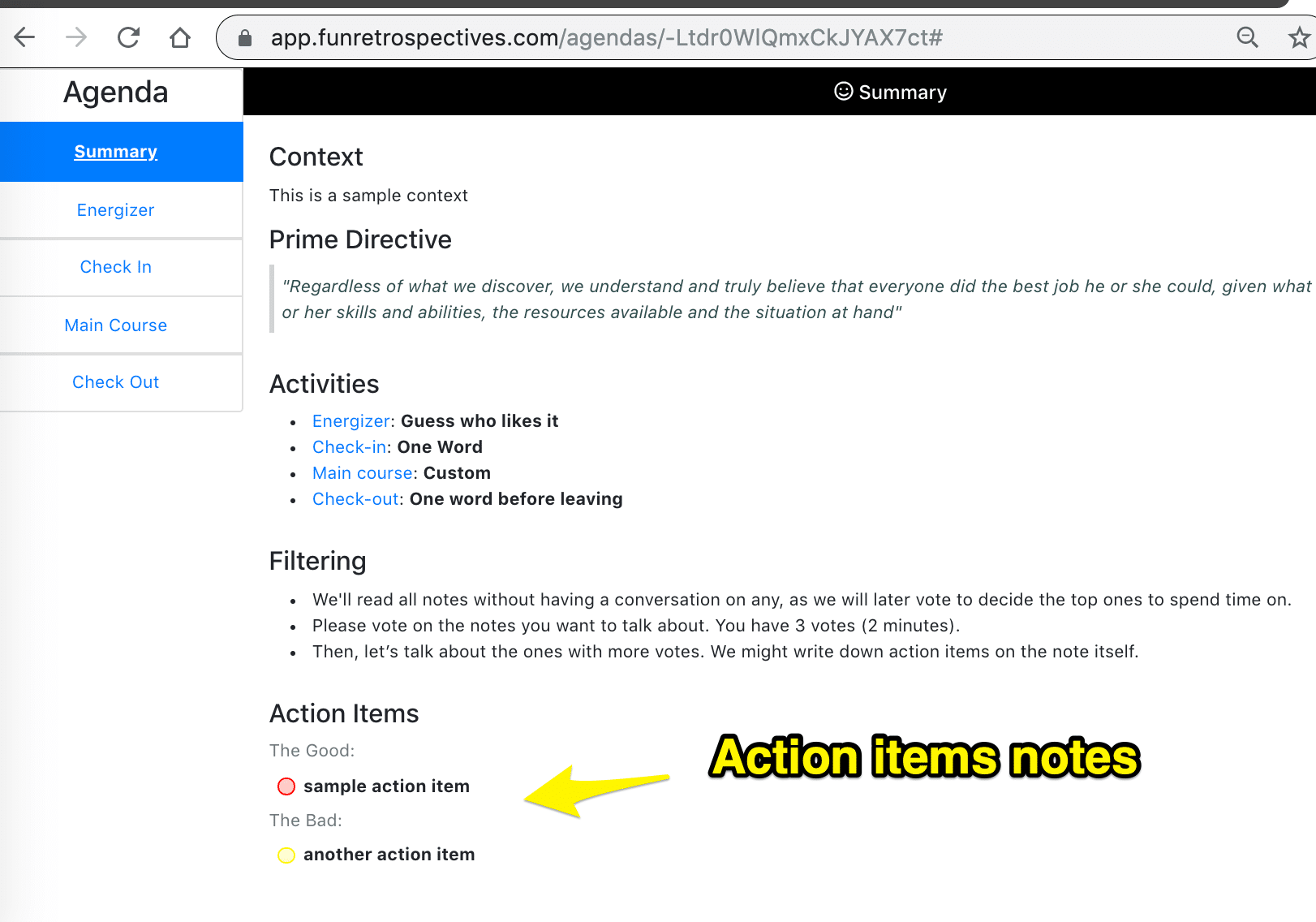 [FunRetrospective App] new feature: action items notes on summary page